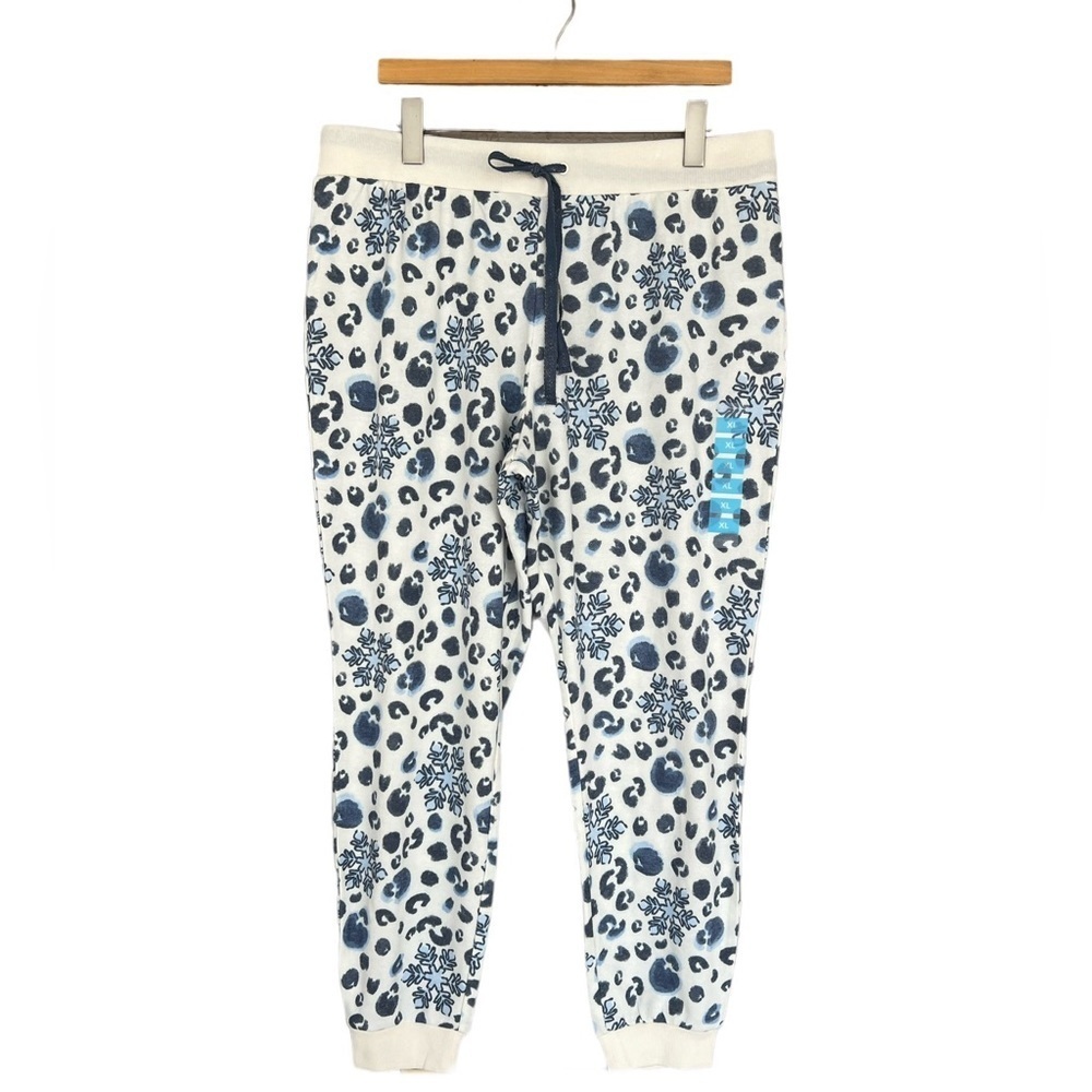 Rockin Around Snowflake Leopard Print Loungewear Jogger PJ Sweat Pants NWOT - Picture 2 of 11
